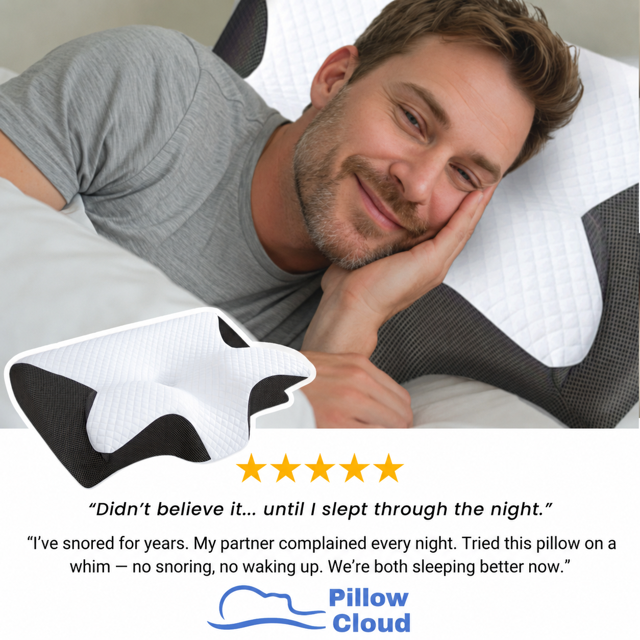 The Pillow That Silences Snoring - By Fixing Your Sleep Posture | Father's Day 60% OFF