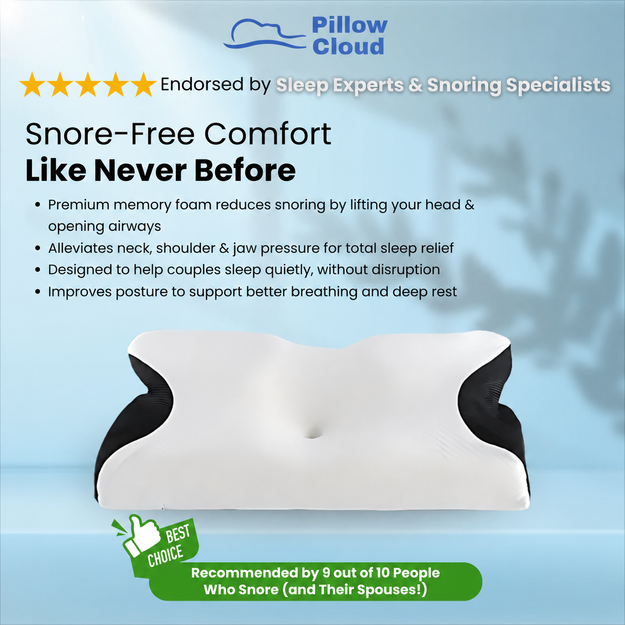 The Pillow That Silences Snoring - By Fixing Your Sleep Posture | Father's Day 60% OFF
